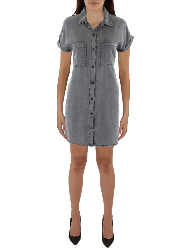 Womens Collared Cuff Sleeve Shirtdress