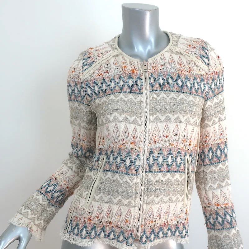 IRO Blaze Tribal Tweed Jacket Cream/Multi Embroidered Cotton-Blend Size 1