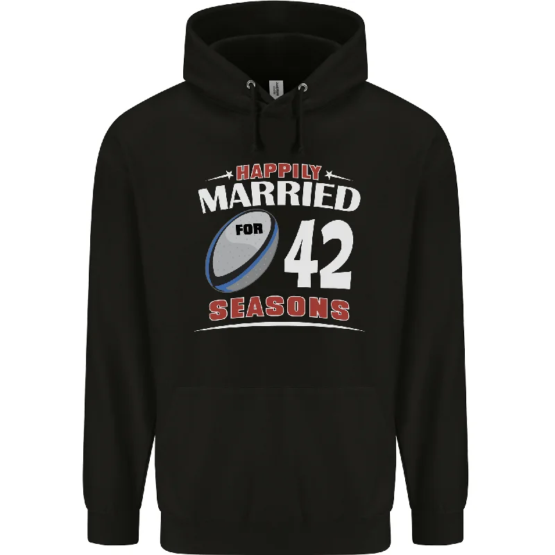 42 Year Wedding Anniversary 42nd Rugby Mens 80% Cotton Hoodie