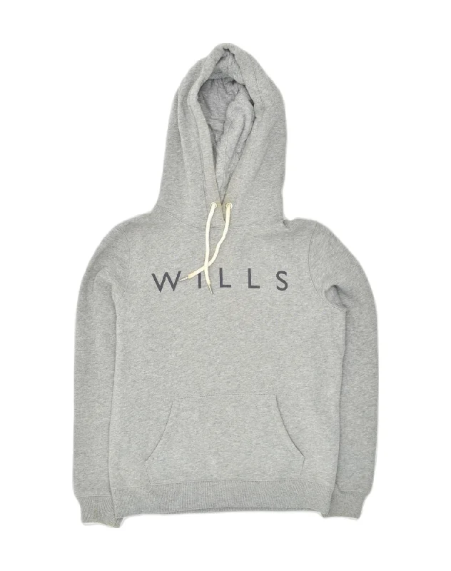 JACK WILLS Womens Graphic Hoodie Jumper UK 10 Small  Grey Polyester