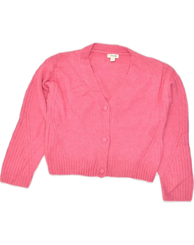 OASIS Womens Loose Fit Crop Cardigan Sweater UK 10 Small Pink Acrylic