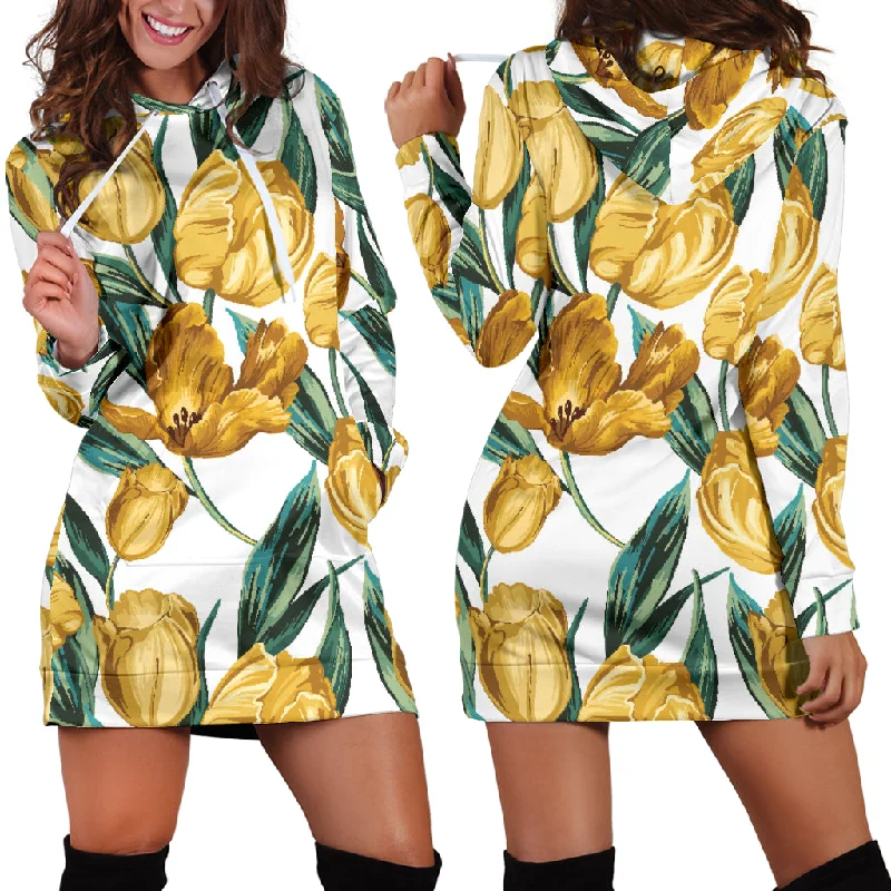 Yellow Tulips Pattern Women'S Hoodie Dress