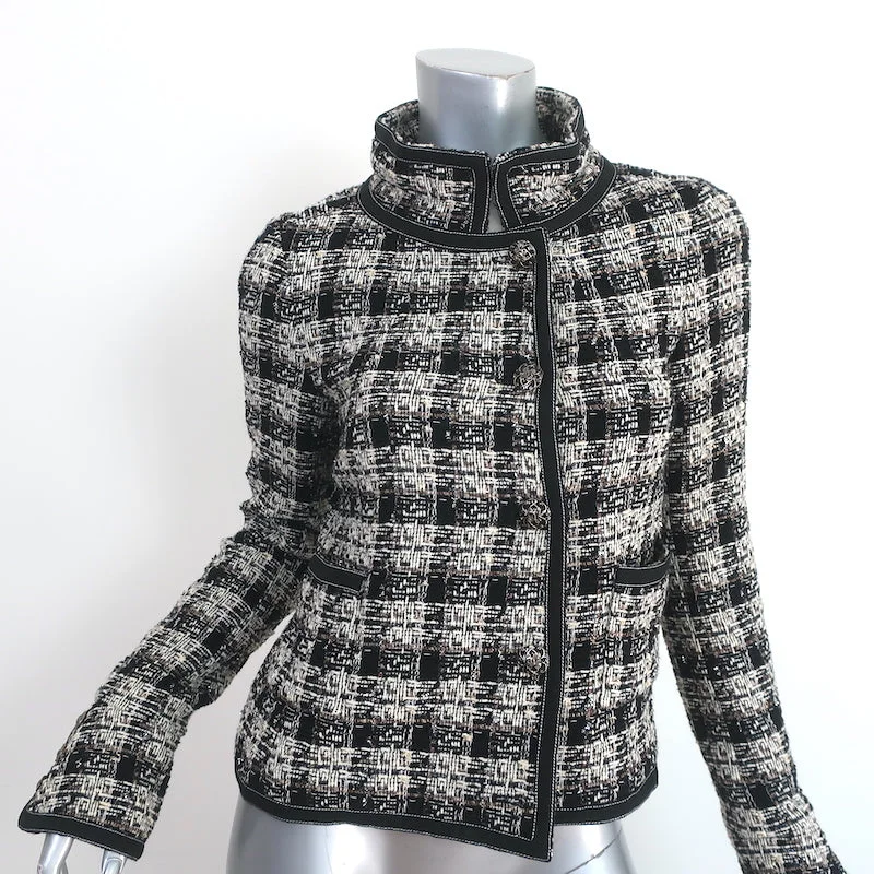 Chanel 08A Checked Metallic Tweed Jacket Black/Cream/Gold Size 36