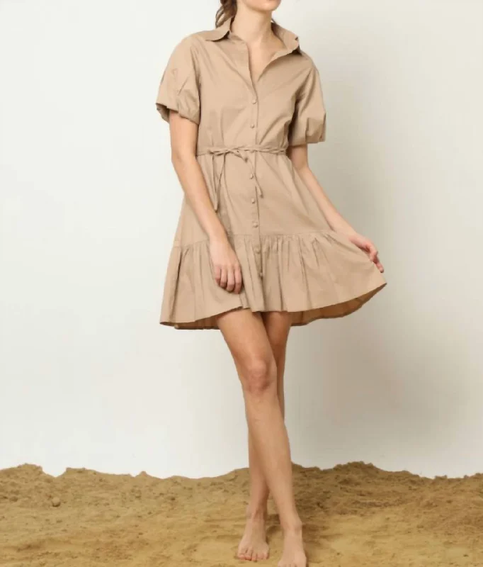 Anais Stylish Shirt Dress In Nude