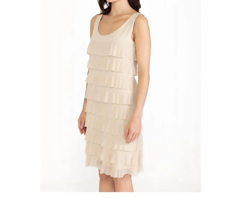 Ruched Top Ruffle Skirt Sleeveless Dress In Champagne