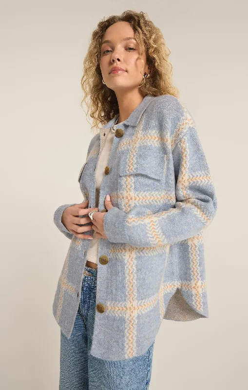 Tyler Plaid Sweater Jacket - Light Denim