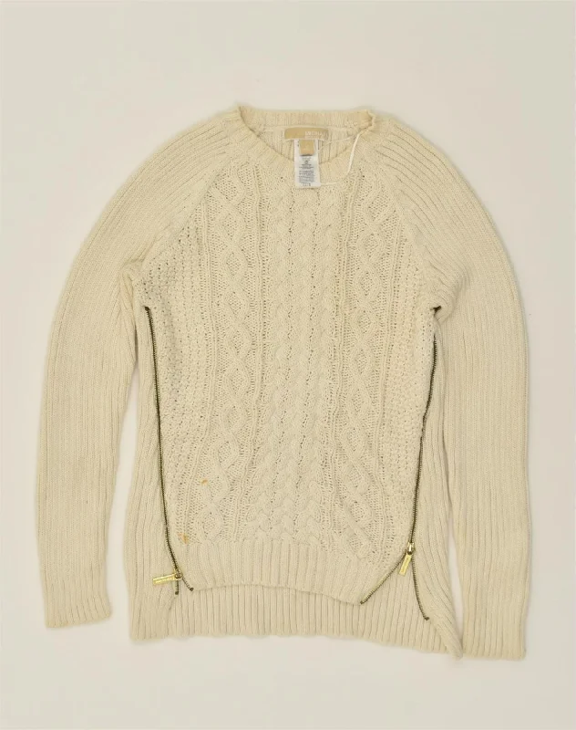 MICHAEL KORS Womens Crew Neck Jumper Sweater UK 12 Medium Off White