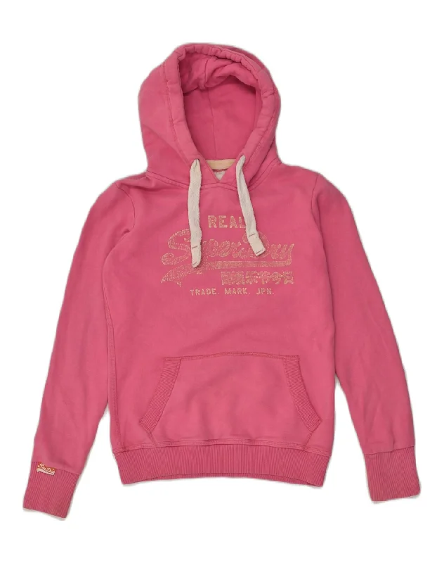 SUPERDRY Womens Graphic Hoodie Jumper UK 10 Small Pink Cotton