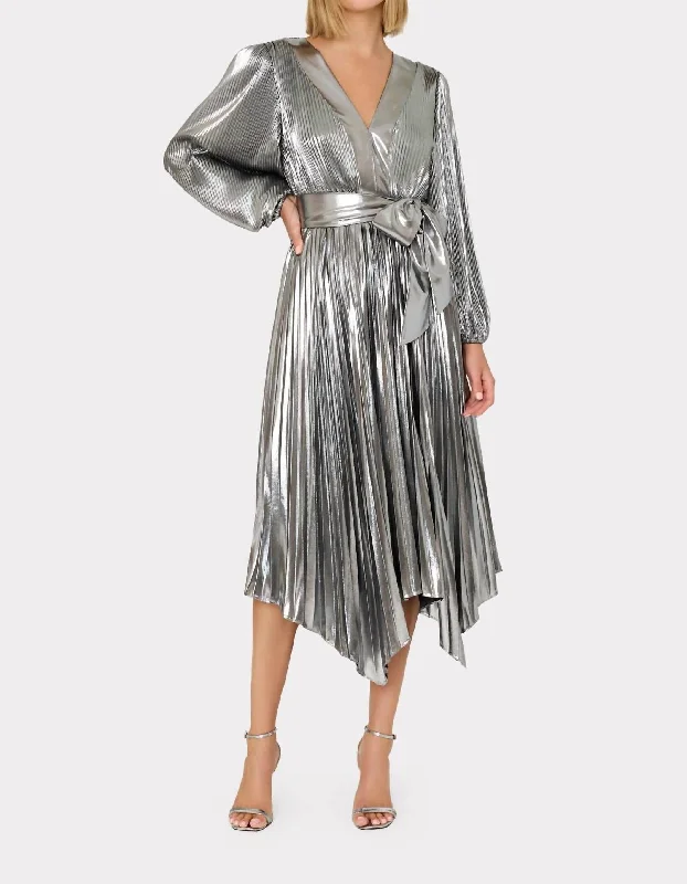 Liora Pleated Dress In Silver