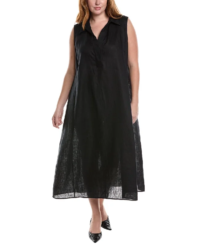 Marina Rinaldi Plus Dicitura Linen Midi Dress