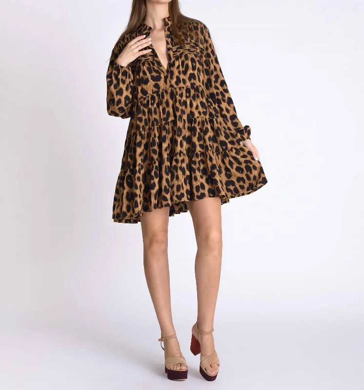 Rina Pleated Dress In Leopard