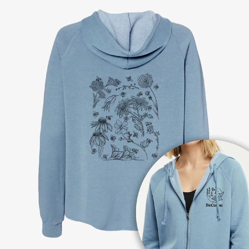 Bees & Blooms - Honeybees with Wildflowers - Women's Cali Wave Zip-Up Sweatshirt