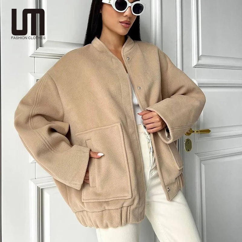 Liu Ming New Arrival 2024 Fashion Autumn Women Casual Long Sleeve Outerwear Solid Color Loose Female Jackets Coats