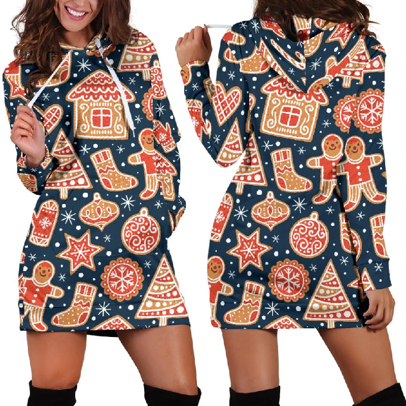 Christmas Gingerbread Cookie Pattern Women'S Hoodie Dress