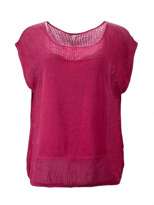 REBECCA MINKOFF Women's Magenta Mesh Boatneck Sweater $178 NWT