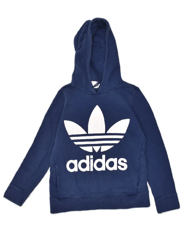 ADIDAS Womens Graphic Hoodie Jumper UK 10 Small Blue Cotton