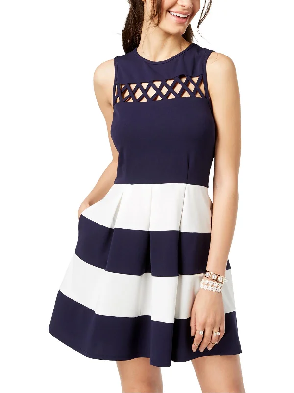 Womens Lattice Neck Mini Fit & Flare Dress