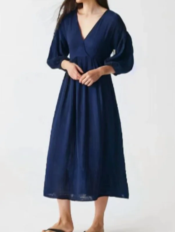 Empire Waist Midi Dress In Navy