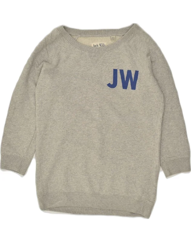 JACK WILLS Womens Graphic Sweatshirt Jumper UK 8 Small Grey Cotton