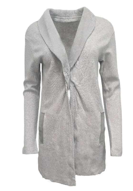 MAJESTIC FILATURES Light Grey Faux Fur Collar Open Cardigan Size X-Small