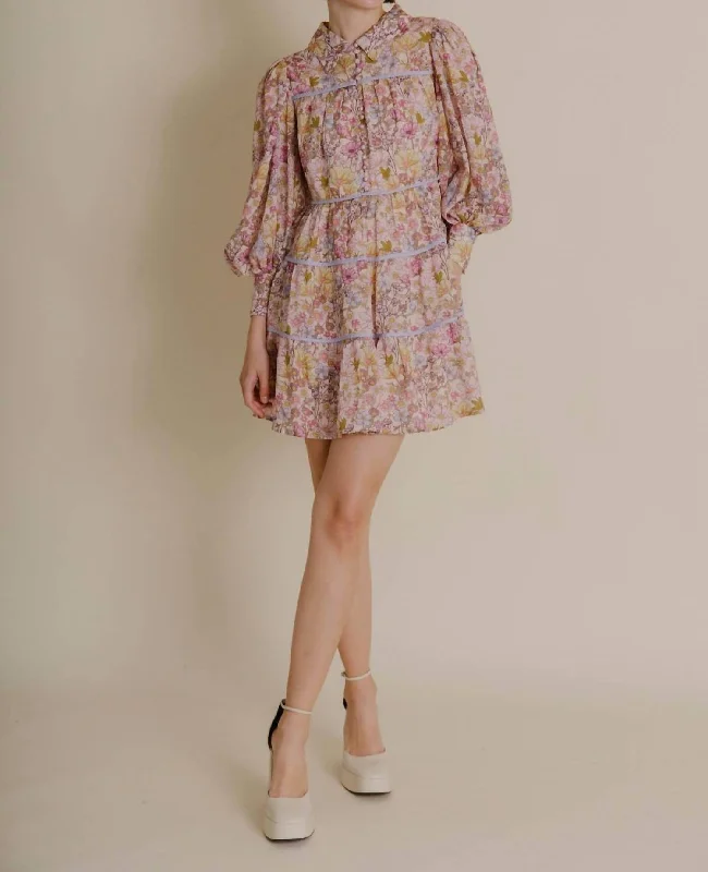 Retro Floral Mini Dress In Multi Floral