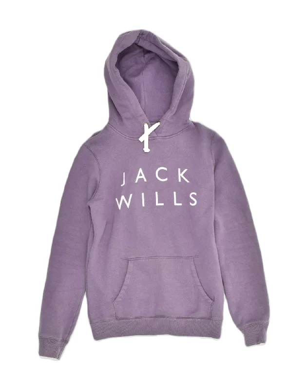 JACK WILLS Womens Graphic Hoodie Jumper UK 10 Small Purple Cotton