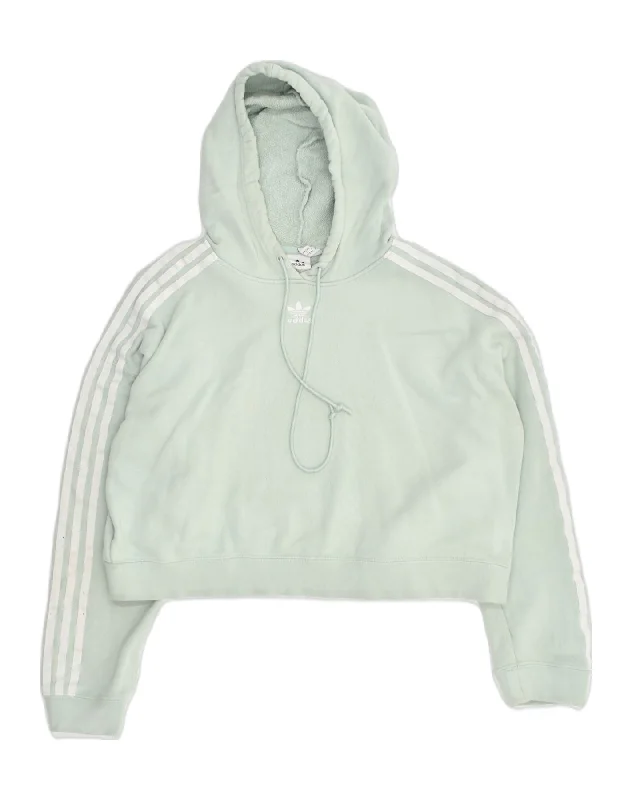 ADIDAS Womens Crop Hoodie Jumper UK 12 Medium Green Cotton