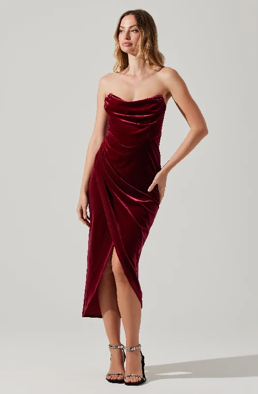 Meghan Velvet Draped Midi Dress