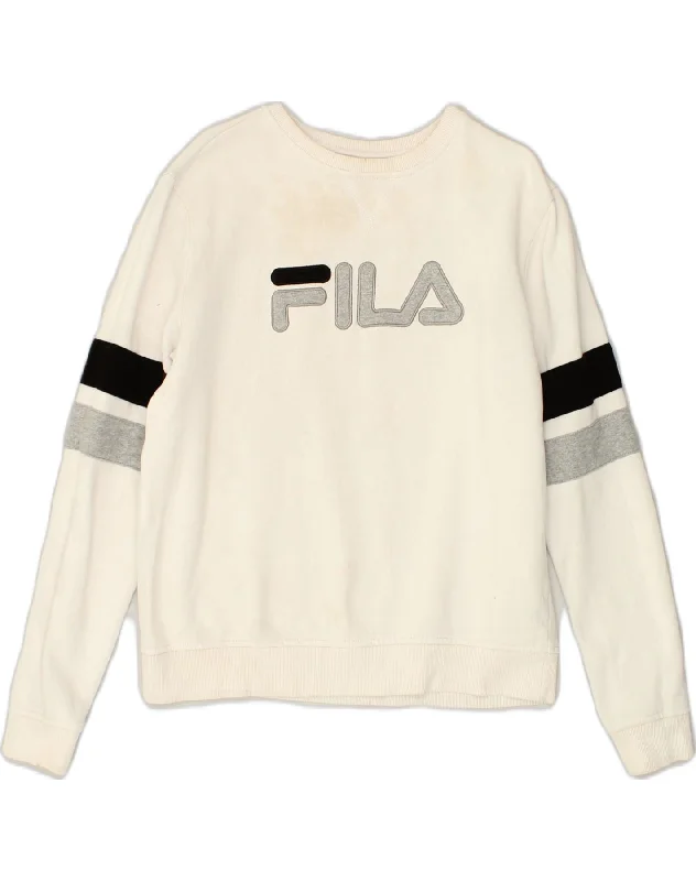 FILA Womens Graphic Sweatshirt Jumper UK 14 Medium Off White Cotton