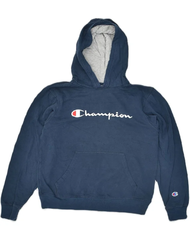 CHAMPION Womens Graphic Hoodie Jumper UK 18 XL Blue Cotton