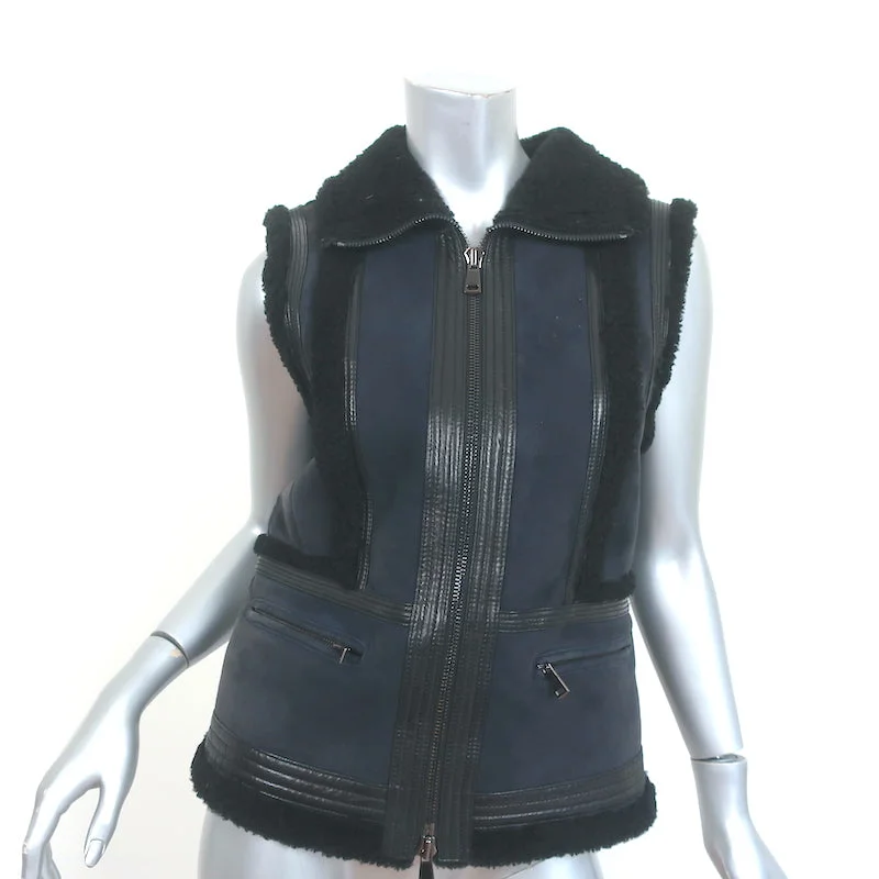 Vince Shearling Vest Navy & Black Size Extra Small