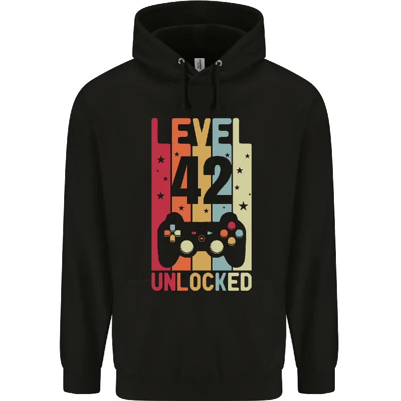 42nd Birthday 42 Year Old Level Up Gaming Mens 80% Cotton Hoodie