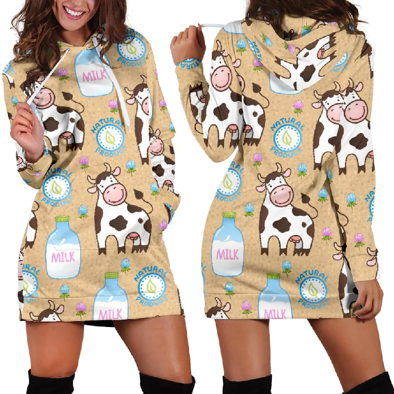 Cow Bottle Of Milk Pattern Women'S Hoodie Dress