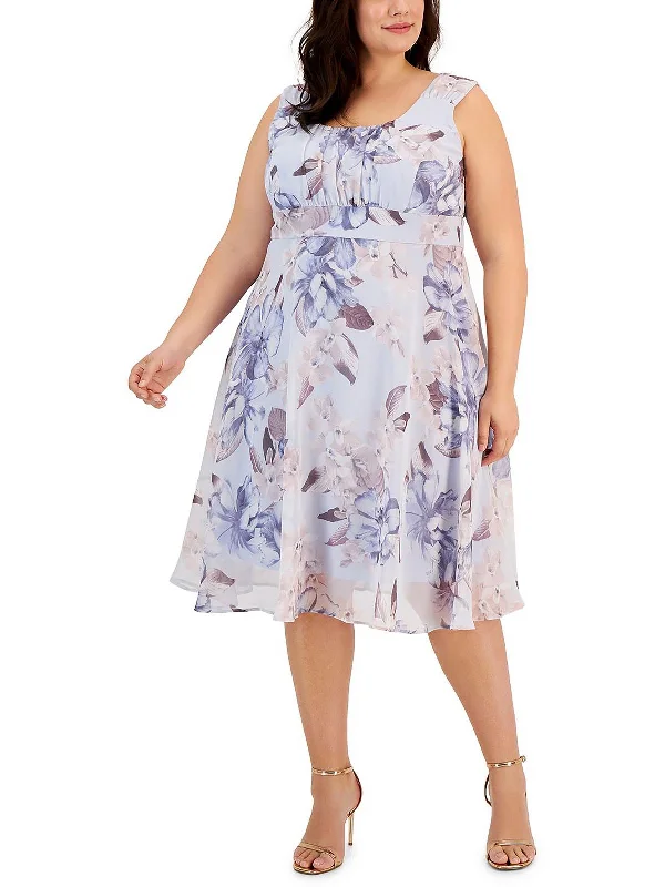 Plus Womens Floral Sleeveless Midi Dress