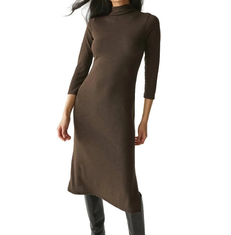 Justine Mock Neck Midi Dress In Java