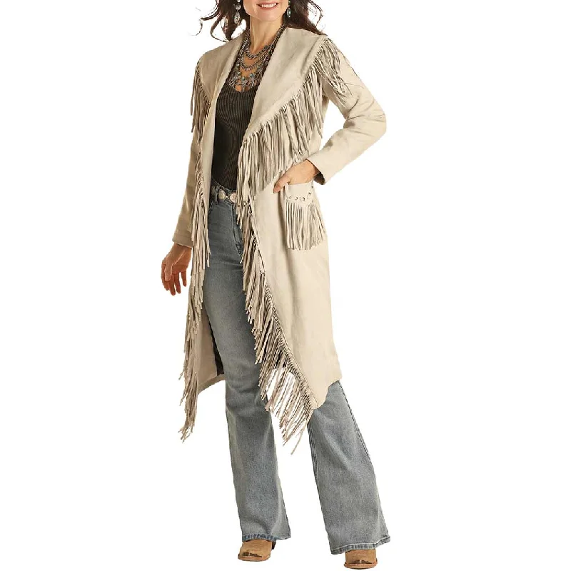 Powder River Outfitters Women's Long Fringe Faux Suede Coat