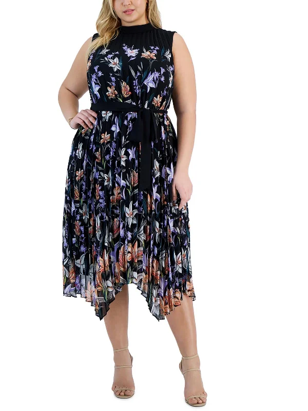 Plus Womens Cocktail Midi Fit & Flare Dress