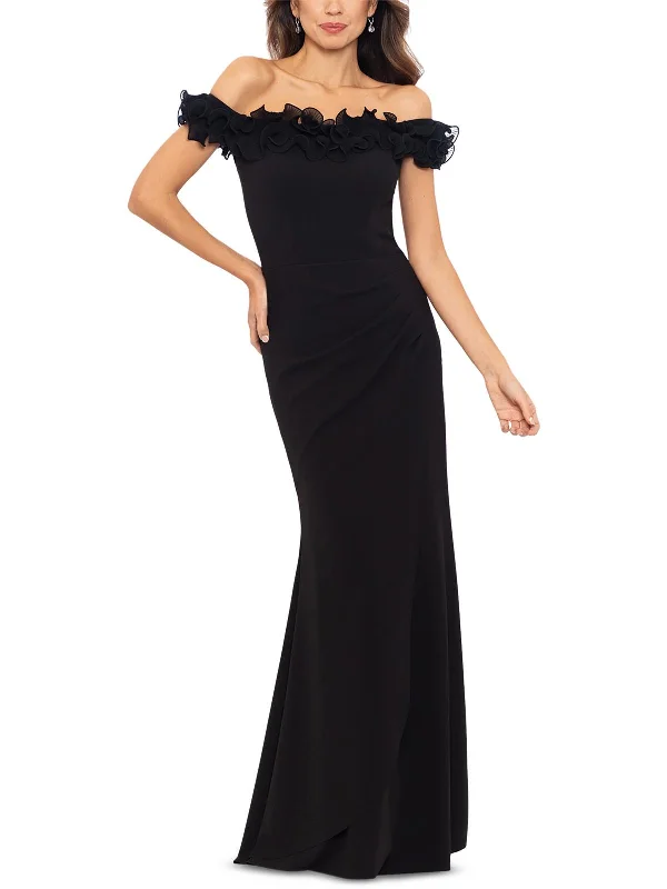 Womens Scuba-Crepe Ruffled Evening Dress