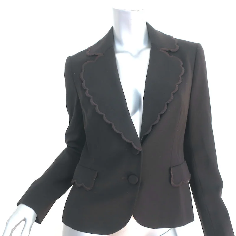 Moschino Cheap and Chic Scalloped Blazer Dark Brown Wool Size 44 Two-Button Jacket