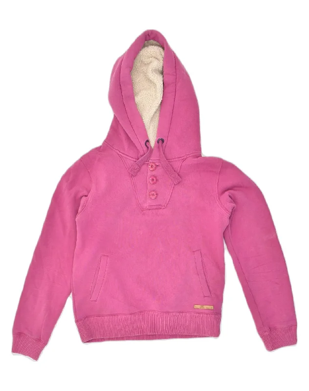 ANIMAL Womens Button Neck Hoodie Jumper UK 8 Small  Pink Cotton