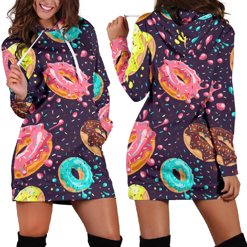 Colorful Donut Glaze Pattern Women'S Hoodie Dress