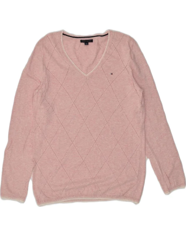 TOMMY HILFIGER Womens V-Neck Jumper Sweater UK 16 Large Pink