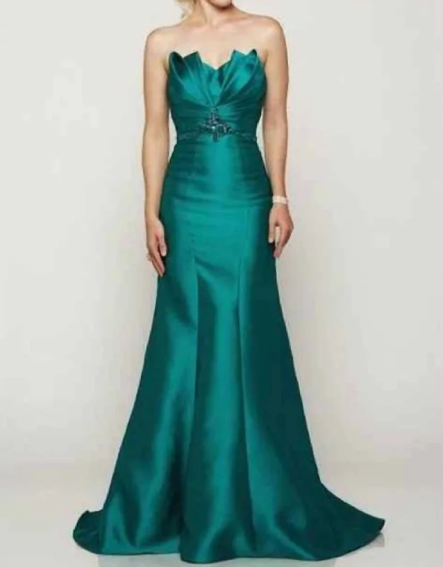 Strapless Mermaid Dress In Peacock