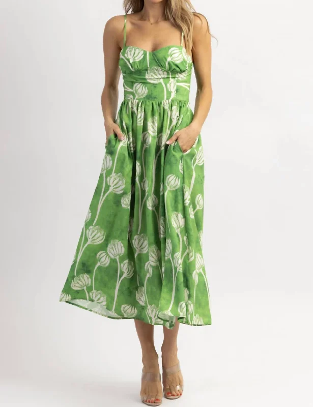 A-Line Midi Dress In Jayde Floral Green