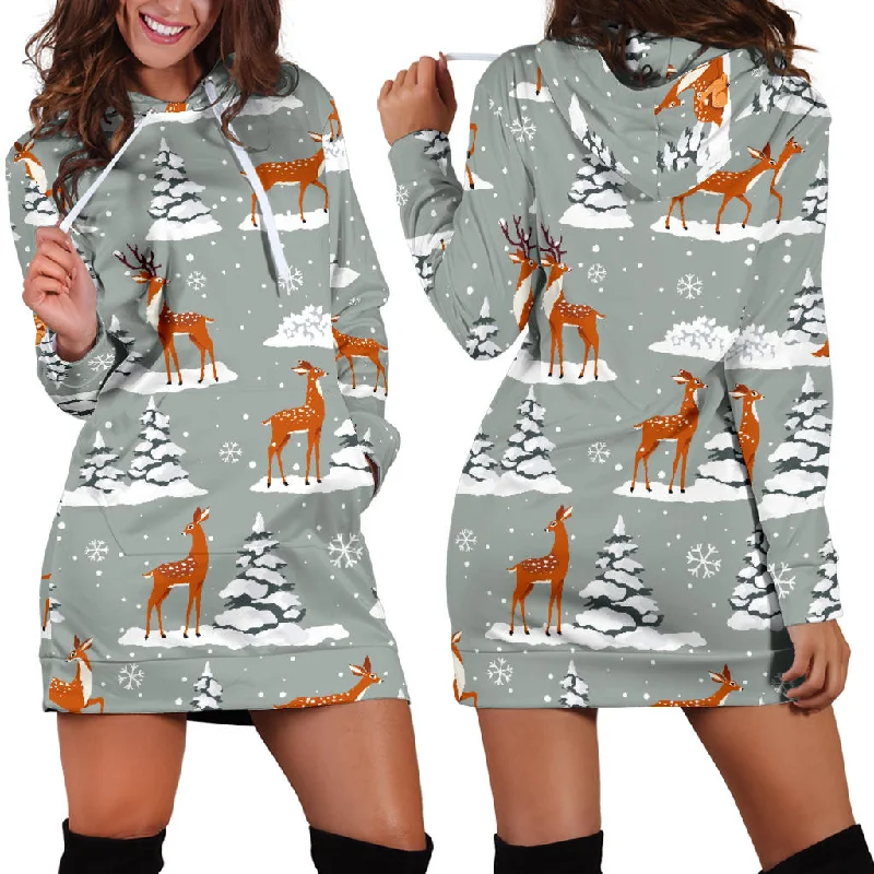 Beautiful Deers Winter Christmas Women'S Hoodie Dress