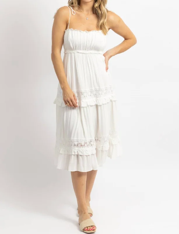 Boho Tassel Tie Midi Dress In White