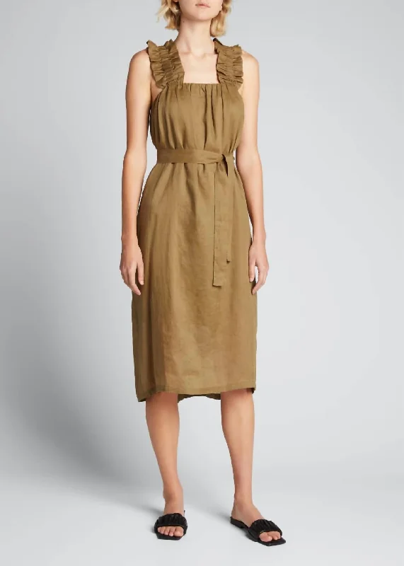 Ruffe Strap Dress In Moss