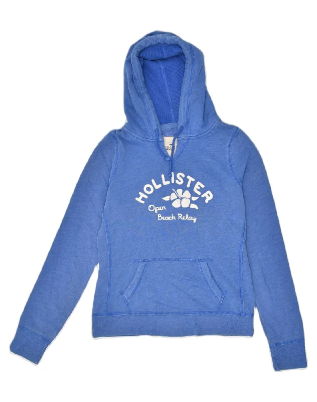 HOLLISTER Womens Graphic Hoodie Jumper UK 14 Medium Blue