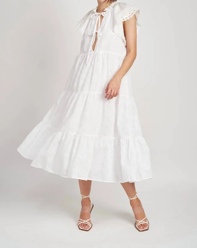 Voile Cotton Midi Dress In White