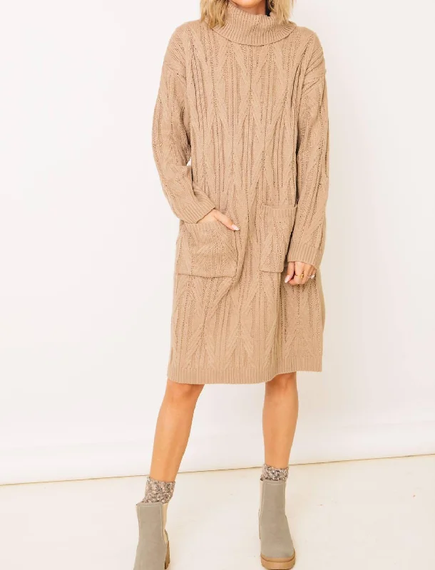 Coco Classy Turtle Neck Midi Dress (S-3Xl) In Beige